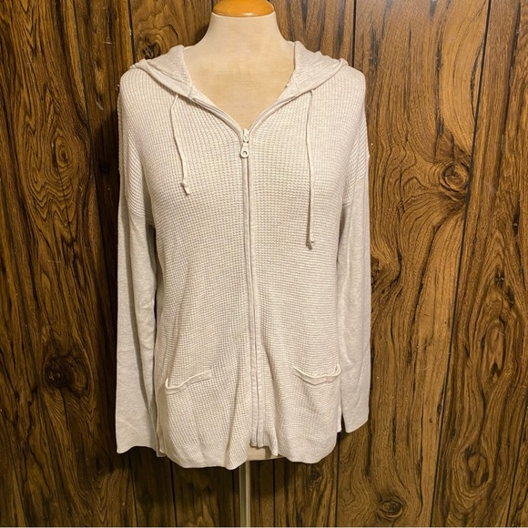 Talbots Light Gray Hooded Long Sleeve Sweatshirt Sweater - Picture 1 of 9